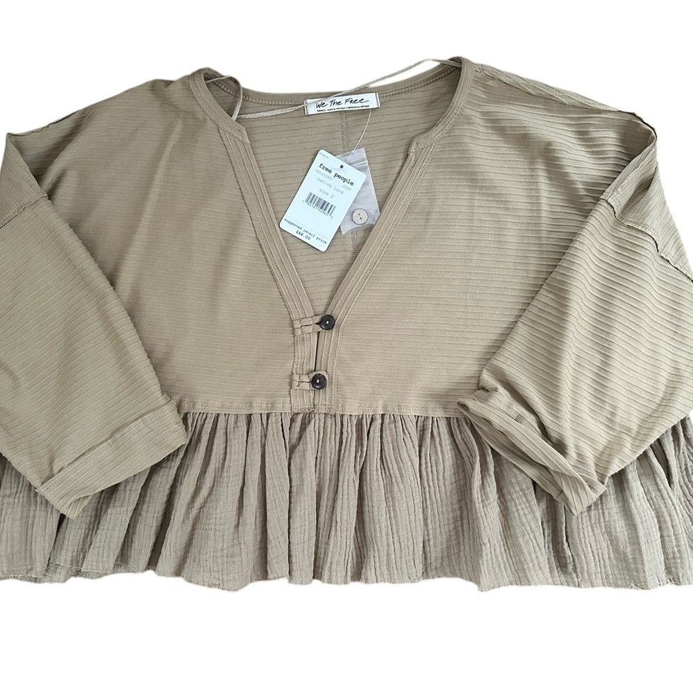 Free People Beige Buttoned Blouse